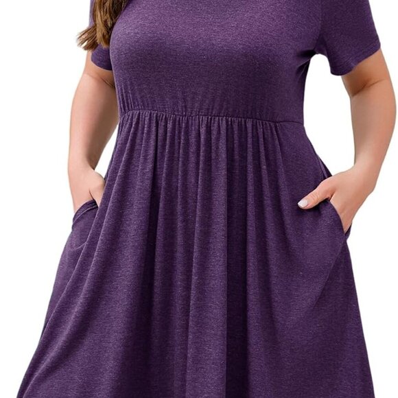 Plus Size Maxi Dress Summer Casual Short Sleeve Pockets Elastic Waist - Picture 1 of 6